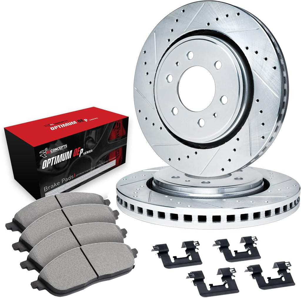 R1 Concepts Front Brake Kit Fits 1995-2002 Toyota 4Runner; 1995-2004 Toyota Tacoma| Optimum Oep Pads, Drilled Slotted Rotors| Hardware| 11.7' Front