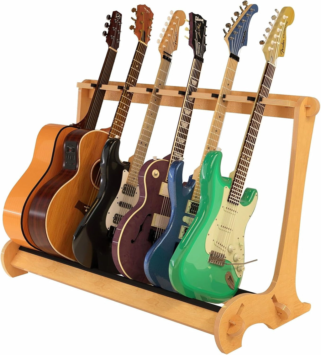 A&S Crafted Products 6 Guitar Stand for Acoustics & Electrics - The VersaRack | Nitro Safe Hardwood Rack | Made in U.S.A.