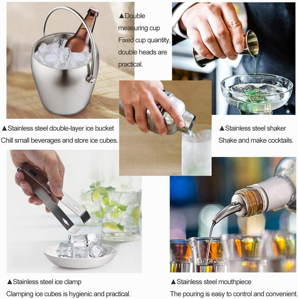 Bar Set 13-Piece Wine and Cocktail Mixing Bar Set–Bartender Kit W/Essential Barware Tools - Stainless Steel Shaker, Ice Bucket, Muddler, Double Sided Jigger/750Ml