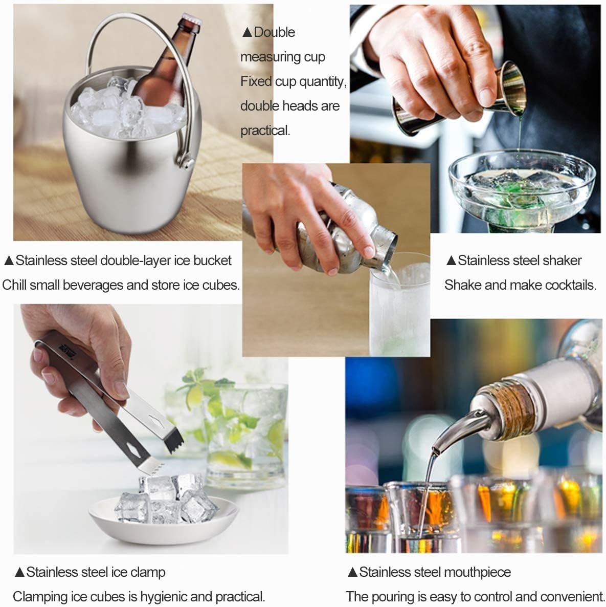 Bar Set 13-Piece Wine and Cocktail Mixing Bar Set–Bartender Kit W/Essential Barware Tools - Stainless Steel Shaker, Ice Bucket, Muddler, Double Sided Jigger/750Ml