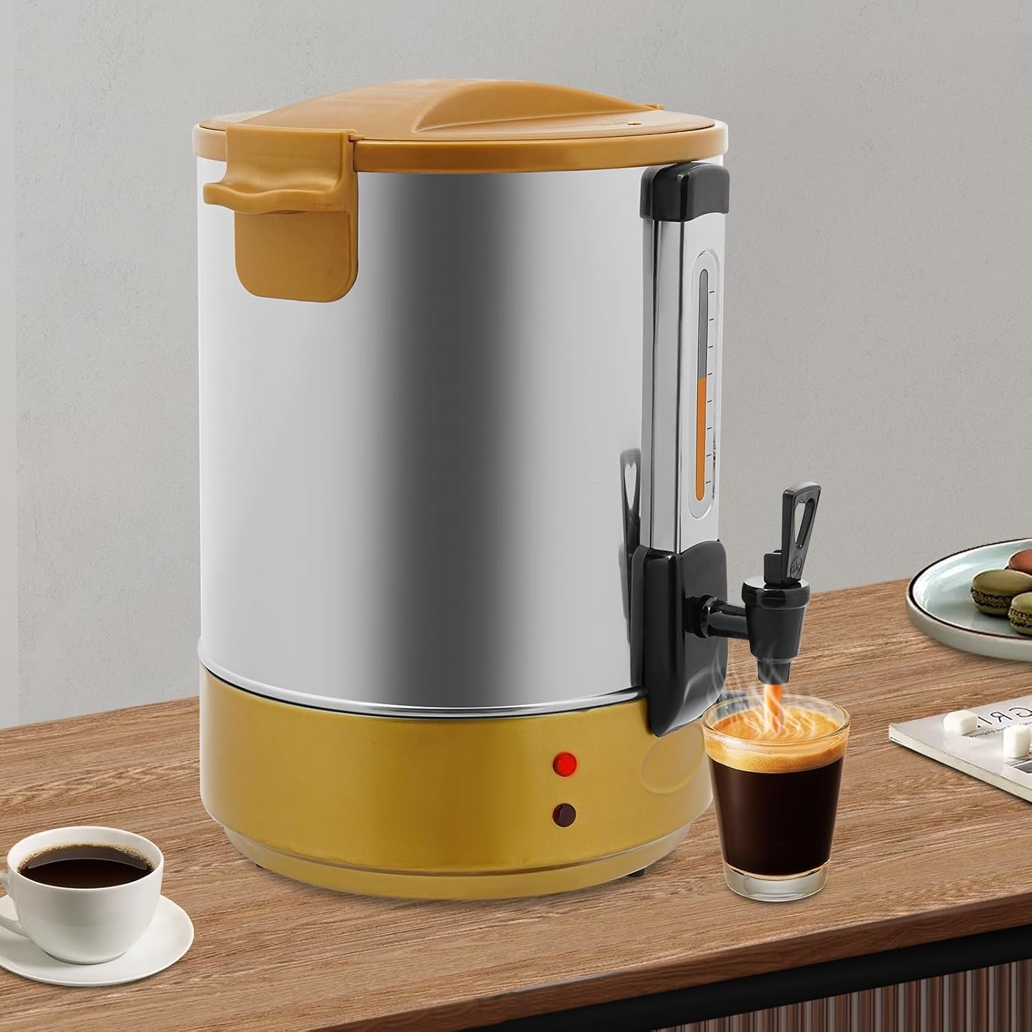 Commercial Coffee Urn, 2800W Stainless Steel Hot Beverage Dispenser with Faucet, Adjustable Temperature 86-230°F, Electric Hot Water Urn for Coffee Tea(Yellow)