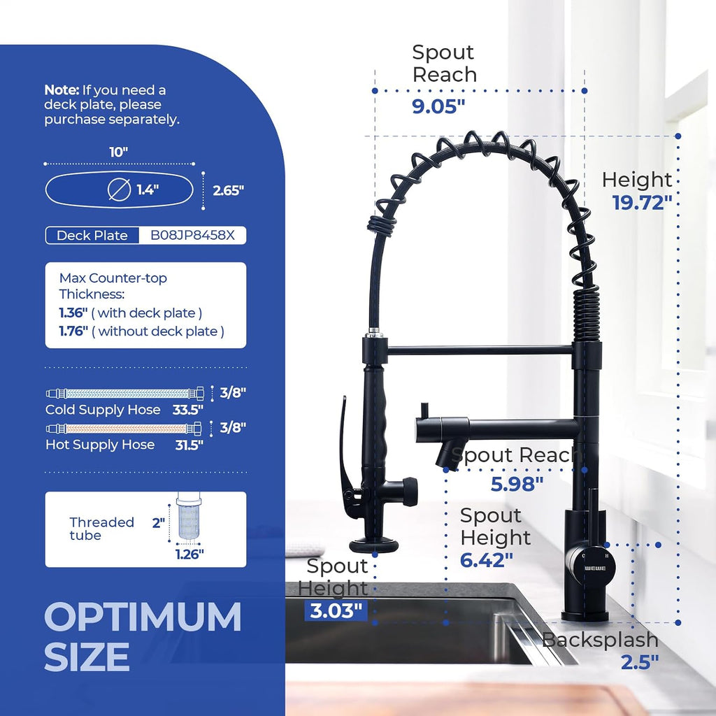 WEWE Black Kitchen Faucet with Pull Down Sprayer, Kitchen Sink Faucet with Pot Filler Single Handle Commercial High Arc Stainless Steel Matte Black for Bar Laundry RV Utility Sink