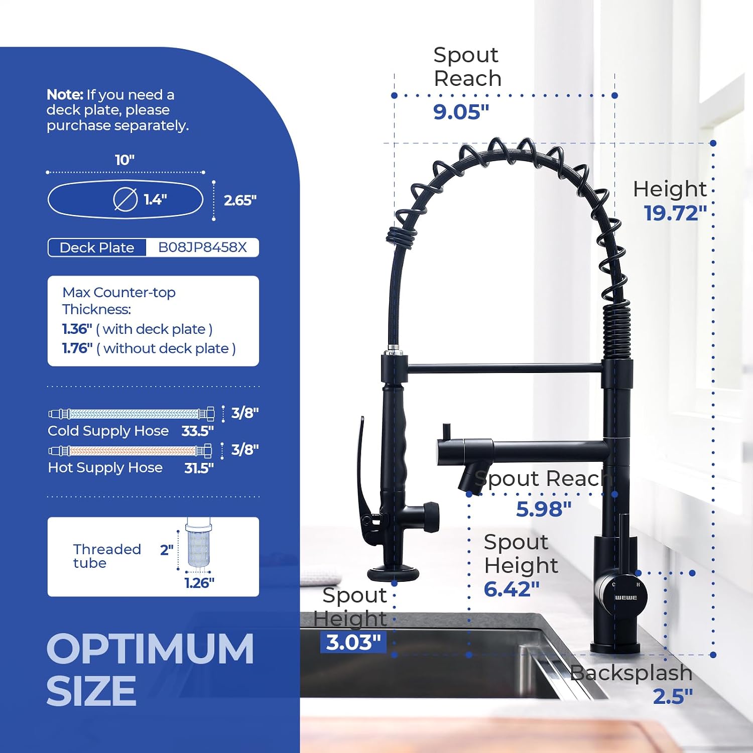 WEWE Black Kitchen Faucet with Pull Down Sprayer, Kitchen Sink Faucet with Pot Filler Single Handle Commercial High Arc Stainless Steel Matte Black for Bar Laundry RV Utility Sink