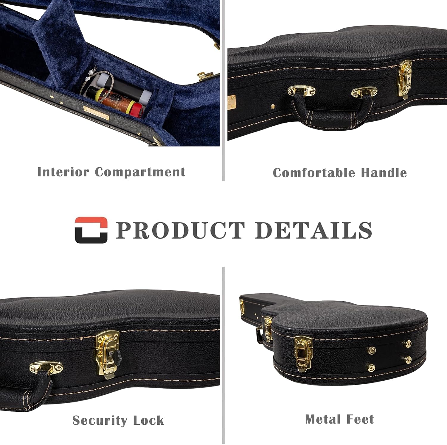 Crossrock 13' Archtop Guitar Case for Gretsch Jet/Penguin/Chris Rocha | Wooden Hardshell, Lock, Storage, Left & Right-Hand Compatible – Black (CRW620JA13BK)