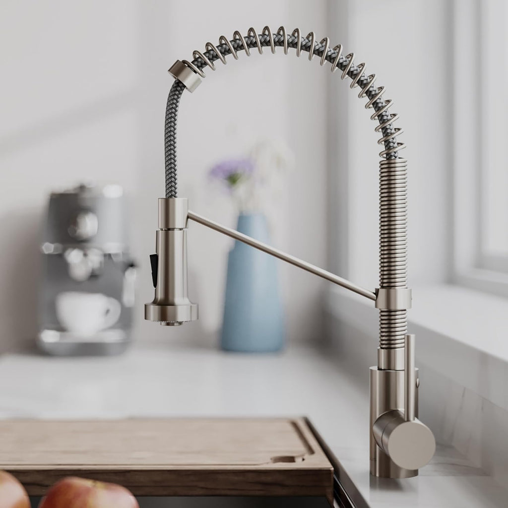 KRAUS Bolden 18-Inch Single Handle Commercial Style Pull-Down Kitchen Faucet with Soap Dispenser in Matte Black, KPF-1610MB-KSD-43MB