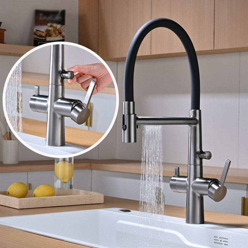 Flexible Kitchen Faucet with Drinking Water Spout 360° Rotation 4 Modes Faucet for Kitchen Sink Copper,Black
