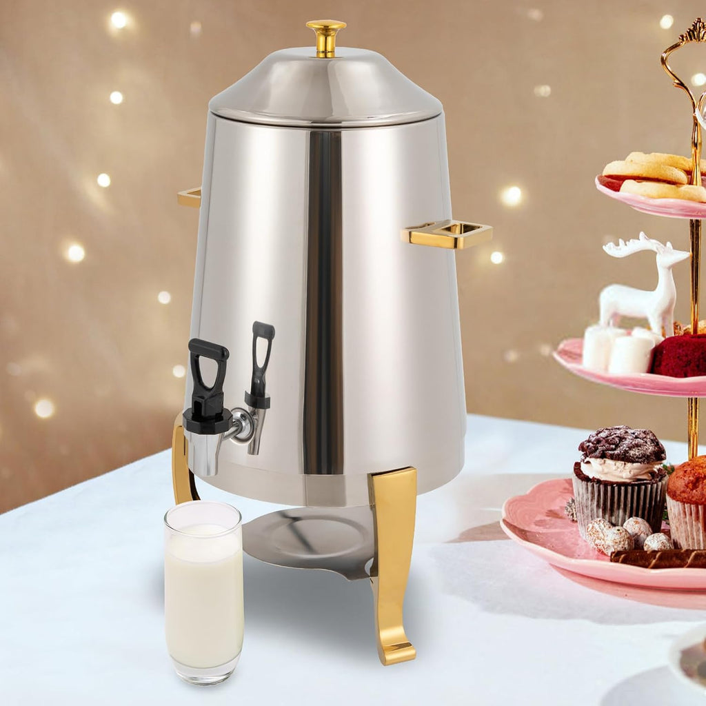 3.43 Gallon/13L Hot Beverage Dispenser,Food Grade Stainless Steel Coffee Chafer Hot Drinks Dispenser with Faucet&Fuel Tray,Alcohol-heating for Home,Hotel,Party,Restaurant,Gold
