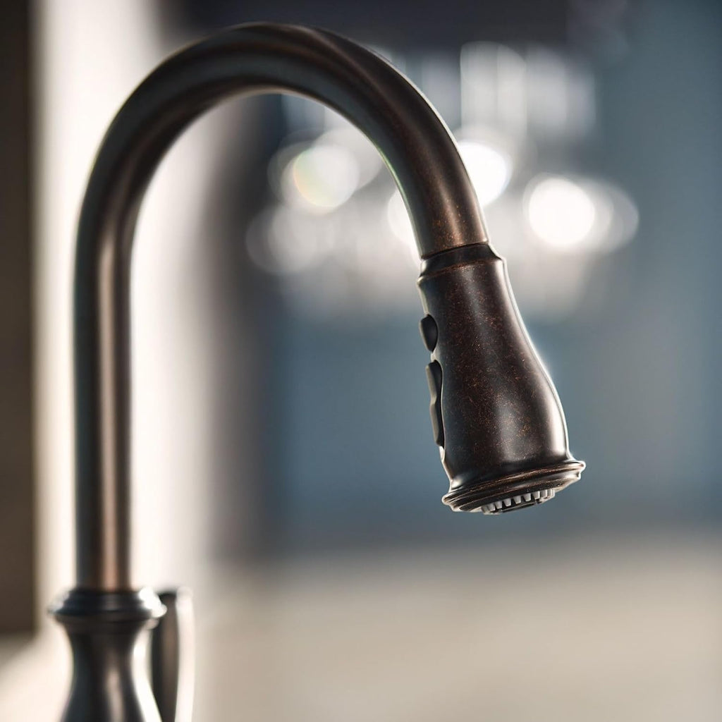 Moen Brantford Oil Rubbed Bronze Traditional One-Handle Kitchen Faucet with Pulldown Sprayer Featuring Power Boost and Reflex Docking System, 7185ORB