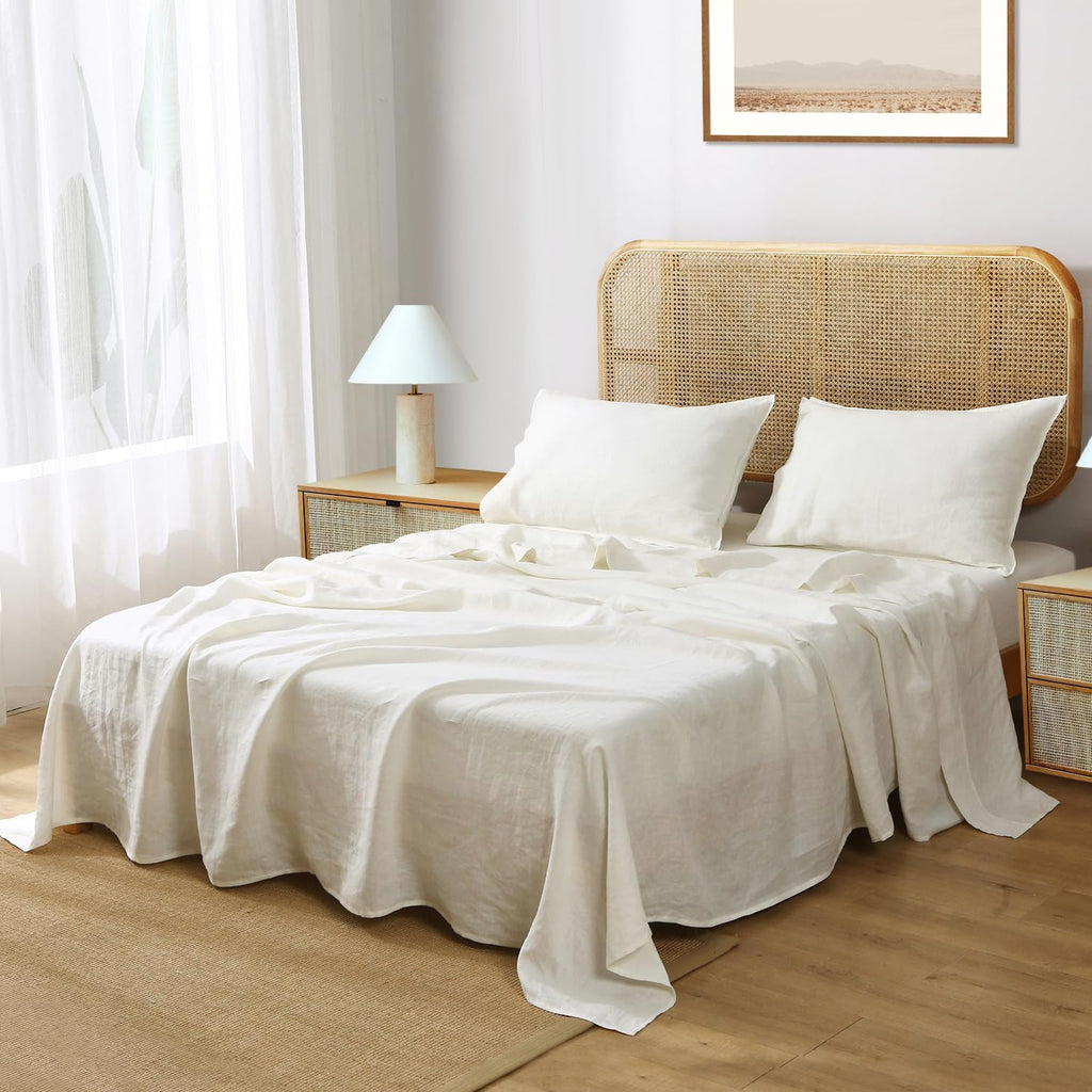 S VICTORY SYMBOL 100% Organic Linen Bed Sheets Set,French Natural Flax Bedding,Ultra Soft Luxurious Stone Washed 3 Pieces Sheet Set(Creamy-White,Twin)
