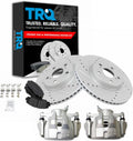 TRQ Performance Front Brake Pad and Rotor Set Ceramic Drilled Slotted Coated Vented Rotors Calipers Compatible with 2009-2018 Toyota Corolla 2009-2013 Matrix 2008-2014 Scion xD 2009-2010 Pontiac Vibe