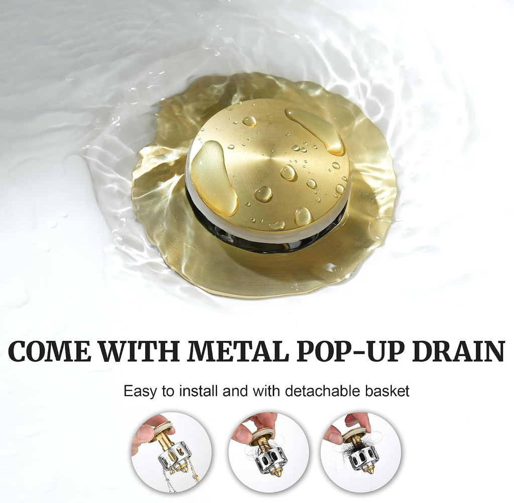 Ultimate Unicorn 8 inch Bathroom Faucet Brushed Gold, Waterfall Bathroom Faucet with Metal Pop-up Sink Drain Stopper and 2 Supply Hoses,2 Handle Widespread Faucets for Vanity Sink 3 Holes (Pack of 2)