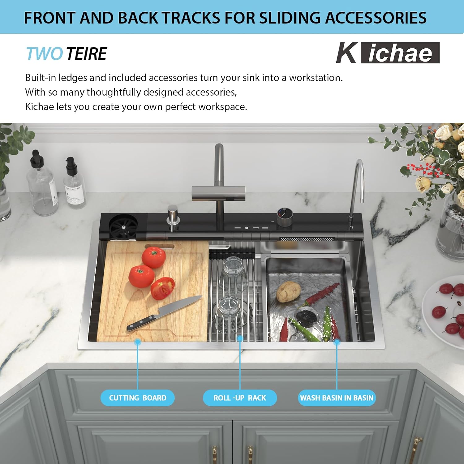 Kichae 30 Kitchen Sink Drop In - 30 x 19 Drop Sink Stainless Steel 16 Gauge Ledge Workstation Single Bowl Topmount Over Mount Kitchen Sink Handmade Basin