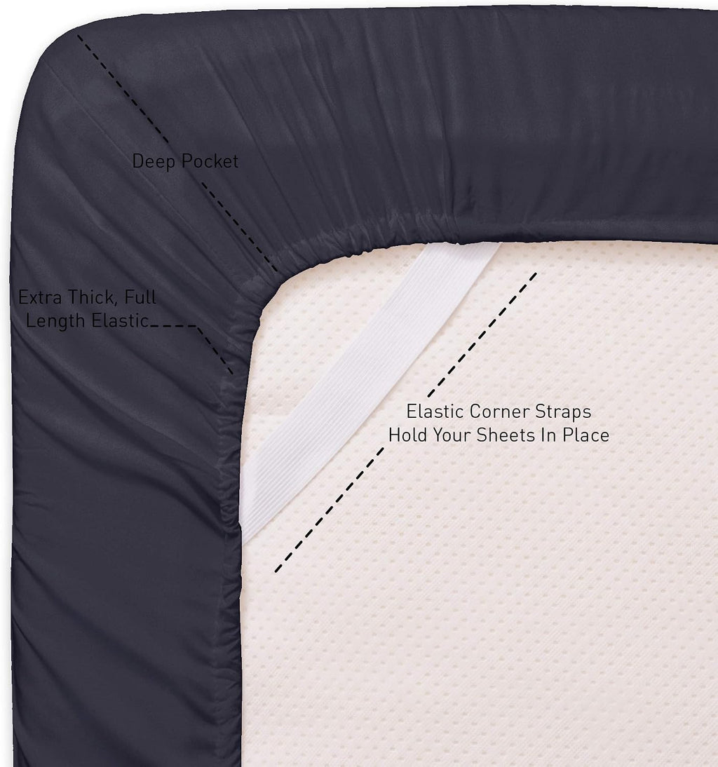 Sweet Home Collection Quality Deep Pocket Bed Sheet Set - 2 Extra Pillow Cases, Value, Twin XL, Navy, 4 Piece (Pack of 12, 48 Count Total)