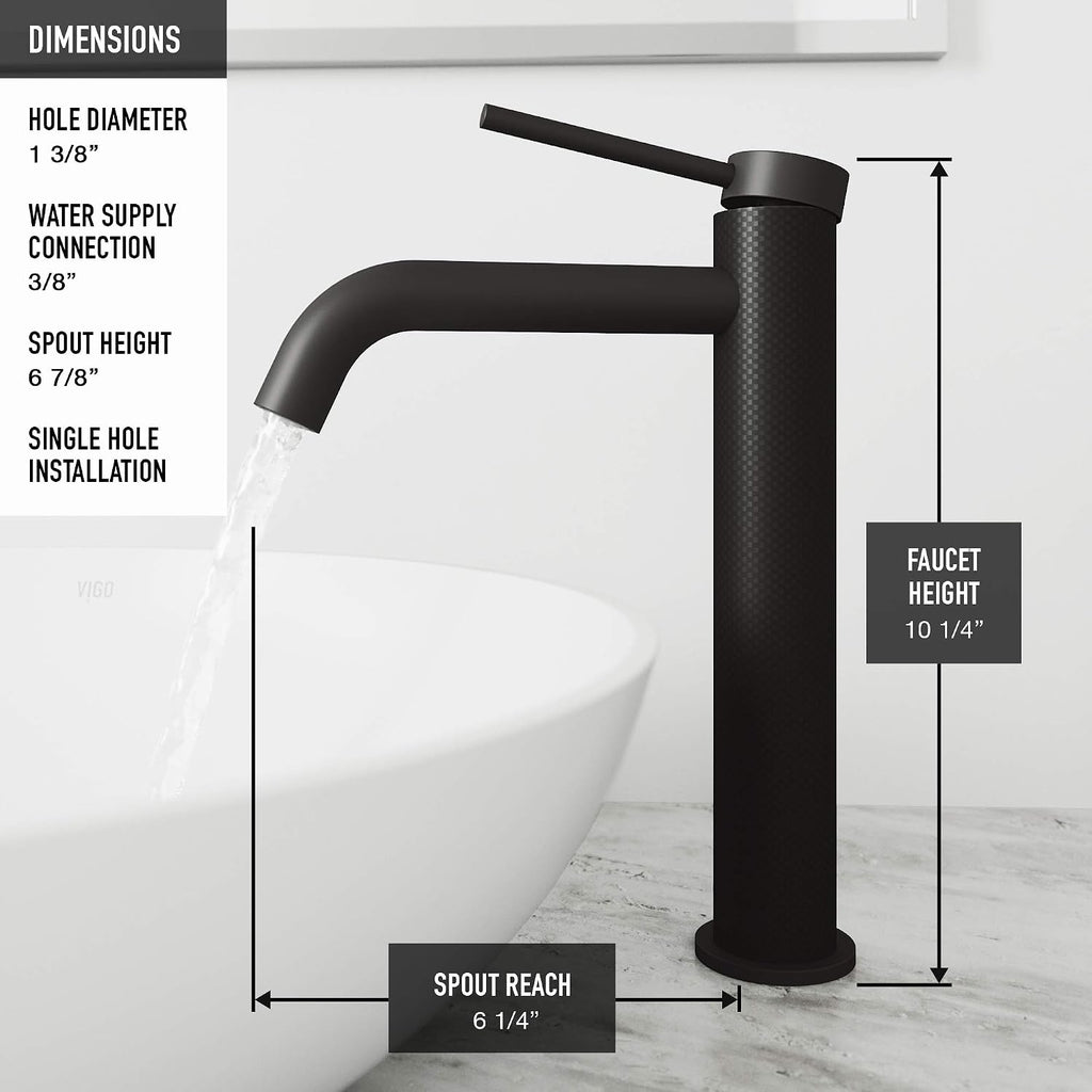 VIGO Lexington Single-Handle Single-Hole Mount Vessel Bathroom Sink Faucet, 10-Inch, Matte Black, Modern Design, Solid Brass, 1.2 GPM WaterSense & Ceramic Disc Valve, Corrosion-Resistant