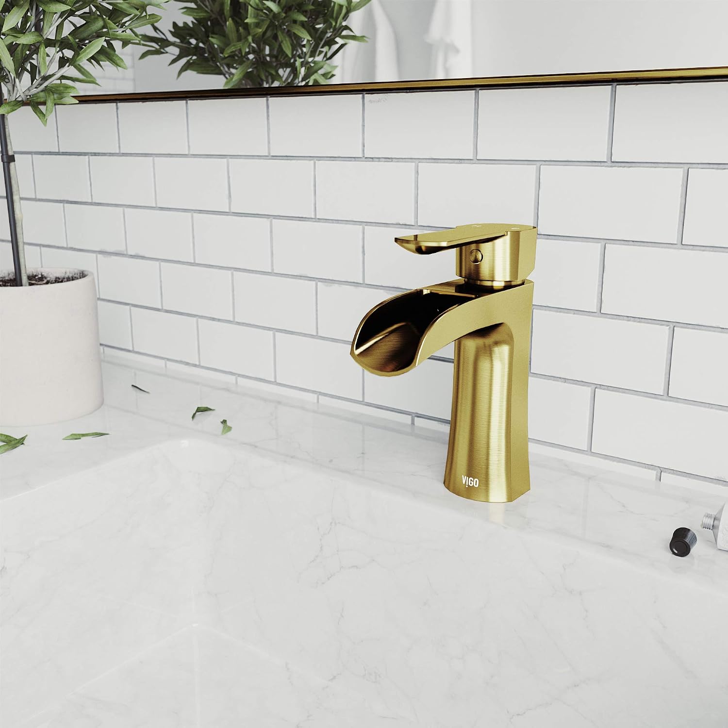 VIGO Paloma Waterfall Single-Handle Single-Hole Mount Bathroom Sink Faucet, 7-Inch, Matte Brushed Gold, Modern Design, Solid Brass, 1.2 GPM WaterSense & Ceramic Disc Valve - VG01041MG