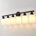 6-Light Matte Black Bathroom Vanity Light Modern Black Bathroom Light Fixtures Over Mirror Vintage Vanity Wall Sconce Light With White Glass Shade Wall Lamps For Living Room Bedroom Bulbs Not Included