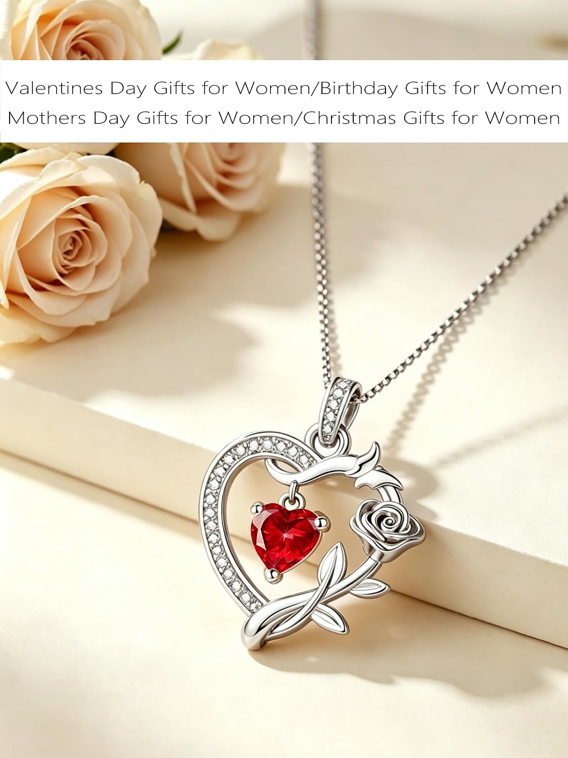 HeartMelody Heart Necklaces for Women Gold,14k 18K White Gold Plated Dainty Rose Butterfly Necklace with Garnet Birthstone Pendant Necklace Everyday Jewelry Birthday Christmas Gifts for Women Mom Her