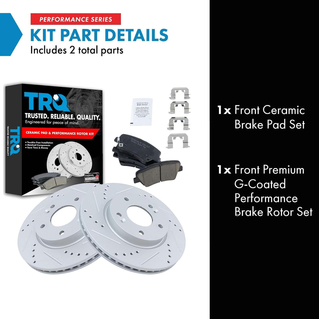 TRQ Performance Front Brake Pad & Rotor Set Ceramic Coated Drilled Rotors Compatible with 11-16 Hyundai Elantra 13-16 Elantra Coupe GT 12-16 Veloster 14-16 Kia Forte Forte Koup 15-16 Forte5