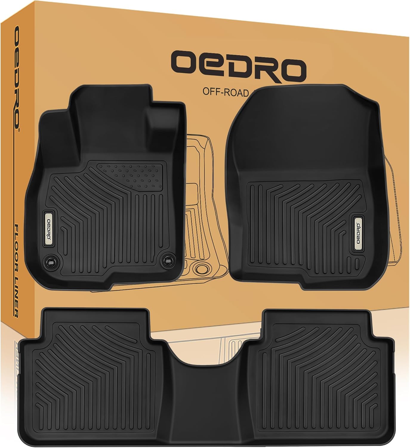 OEDRO Floor Mats for 2017-2022 Honda CR-V, Unique Black TPE All-Weather Honda CR-V Floor Liners, Includes 1st and 2nd Row: Front, Rear, Full Set Liners