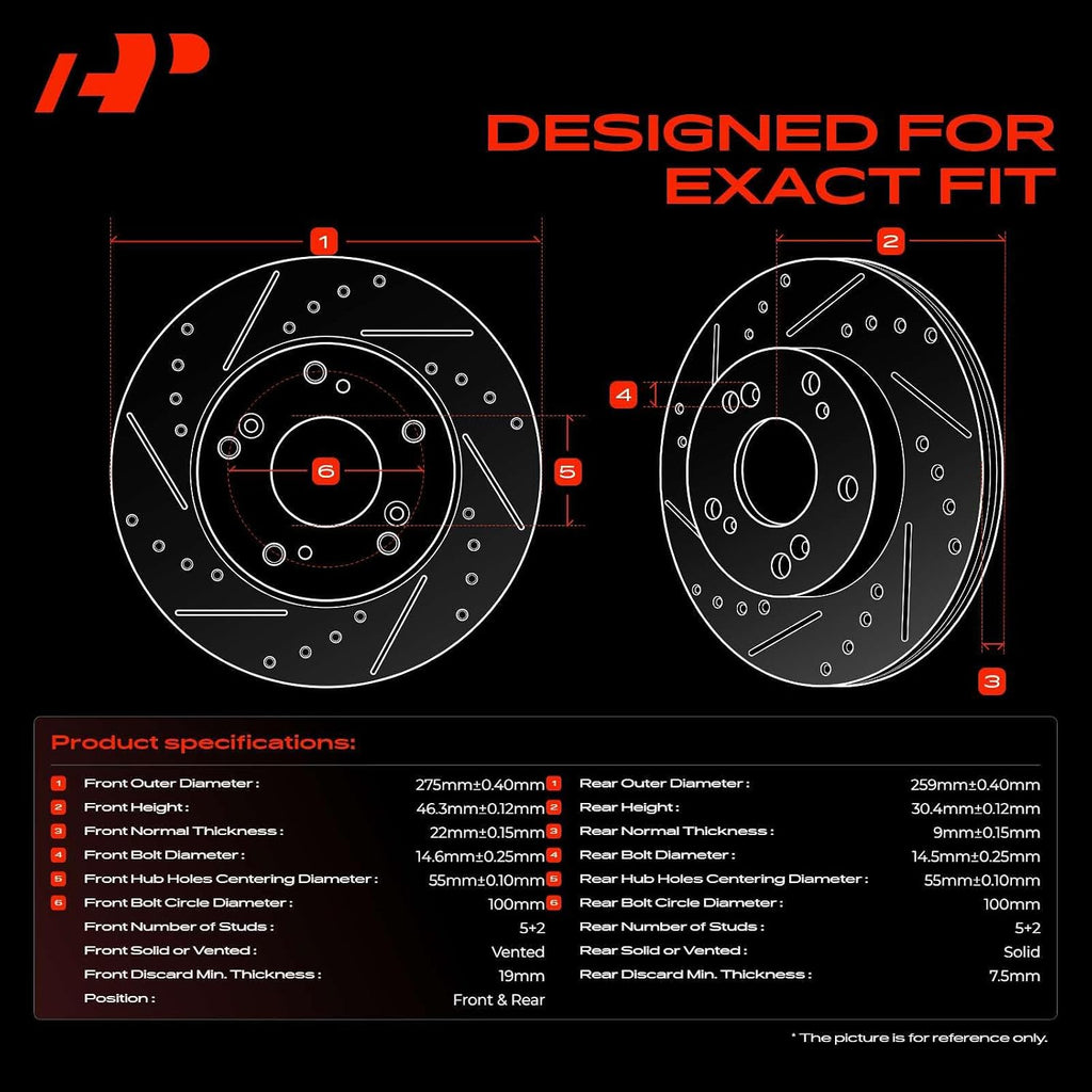 A-Premium Front and Rear Drilled and Slotted Disc Brake Rotors + Ceramic Pads Kit Compatible with Select Pontiac and Toyota Models - Vibe 2009-2010, Corolla 2009-2019, Matrix 2009-2014, 12-PC Set