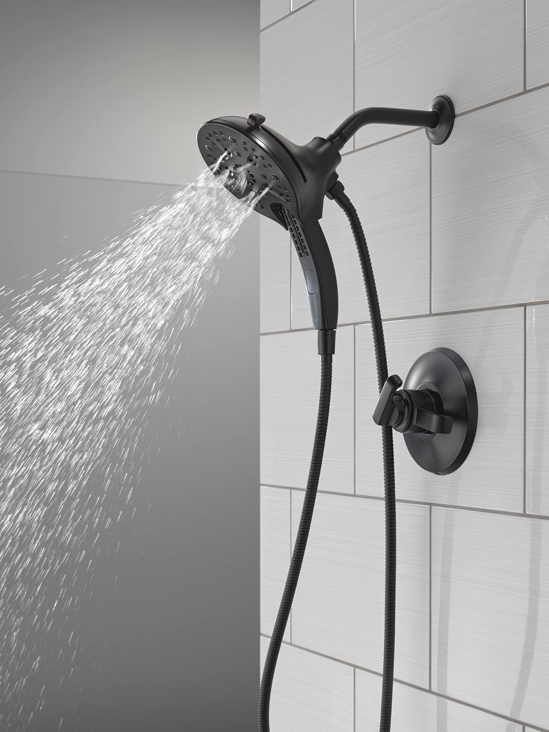 Delta Tetra 17 Series Matte Black Dual-Function Shower Faucet Set with In2ition 2-in-1 Dual Shower Head with HandHeld Spray Combo, Valve Trim Kit, Matte Black T17289-BL (Valve Not Included)