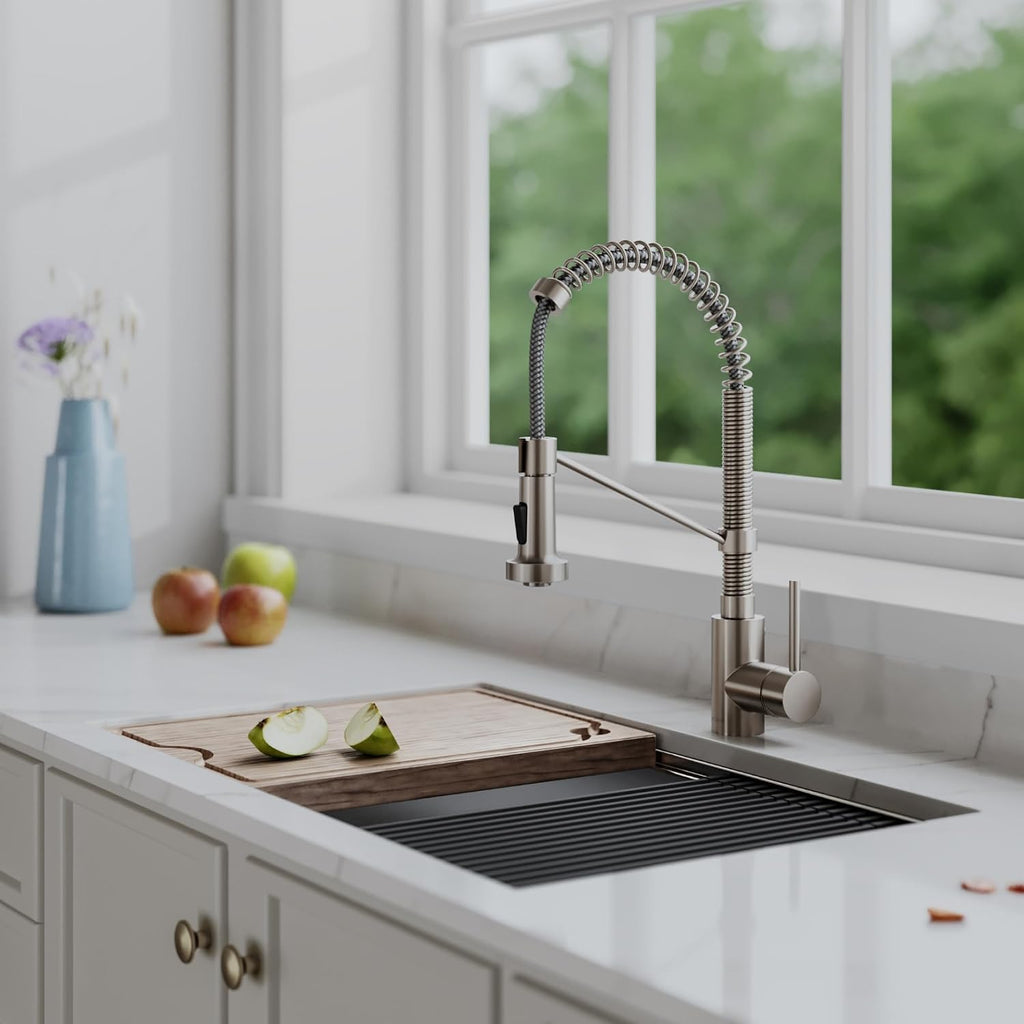 KRAUS Bolden 18-Inch Single Handle Commercial Style Pull-Down Kitchen Faucet with Soap Dispenser in Matte Black, KPF-1610MB-KSD-43MB