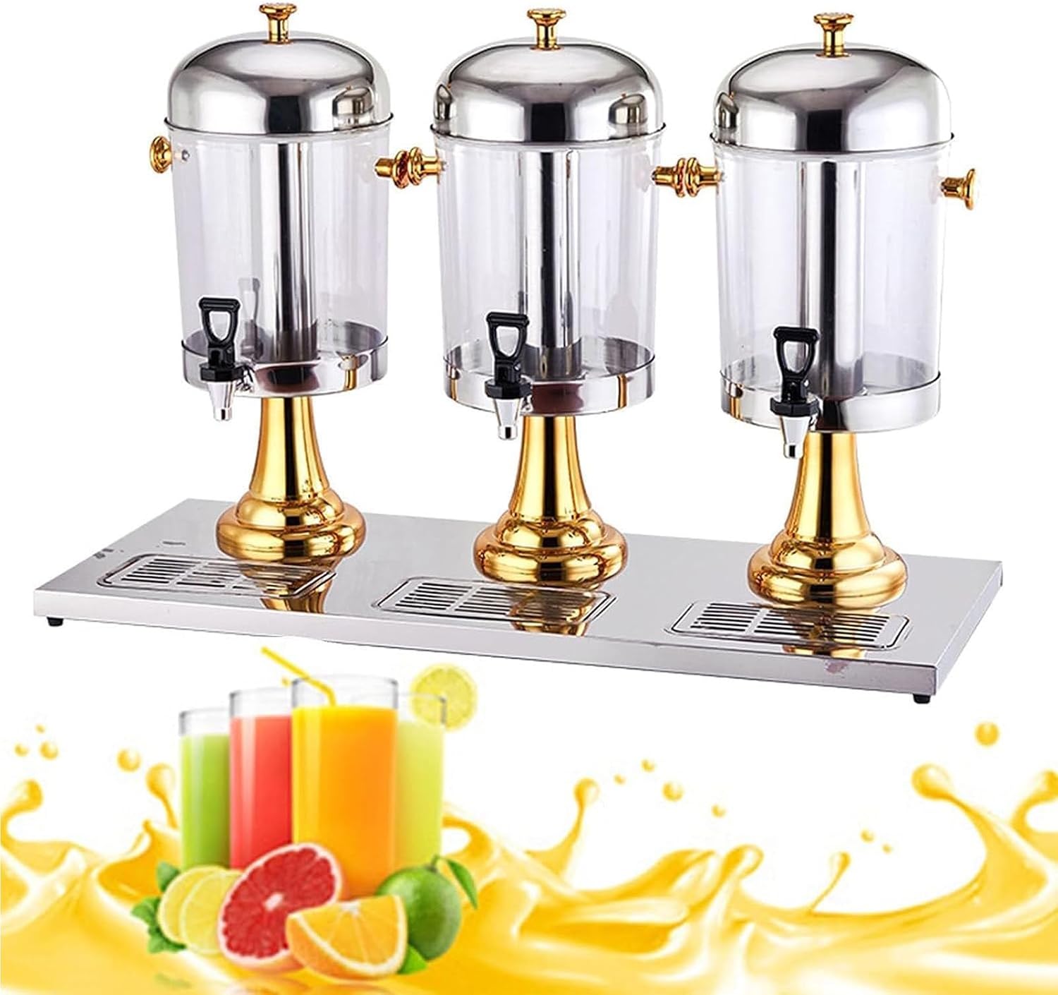 Cold and Hot Beverage Dispenser with Ice Container, Commercial 6.6 Gallon Stainless Steel Drink Dispensers Machine with Faucet for Hot Tea & Coffee, Cold Milk, Water, Juice,Gold