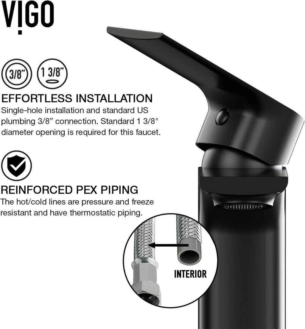 VIGO Norfolk Single-Handle Single-Hole Mount Vessel Bathroom Sink Faucet, 11-Inch, Matte Black, Modern Design, Solid Brass, 1.2 GPM WaterSense & Ceramic Disc Valve, Corrosion-Resistant