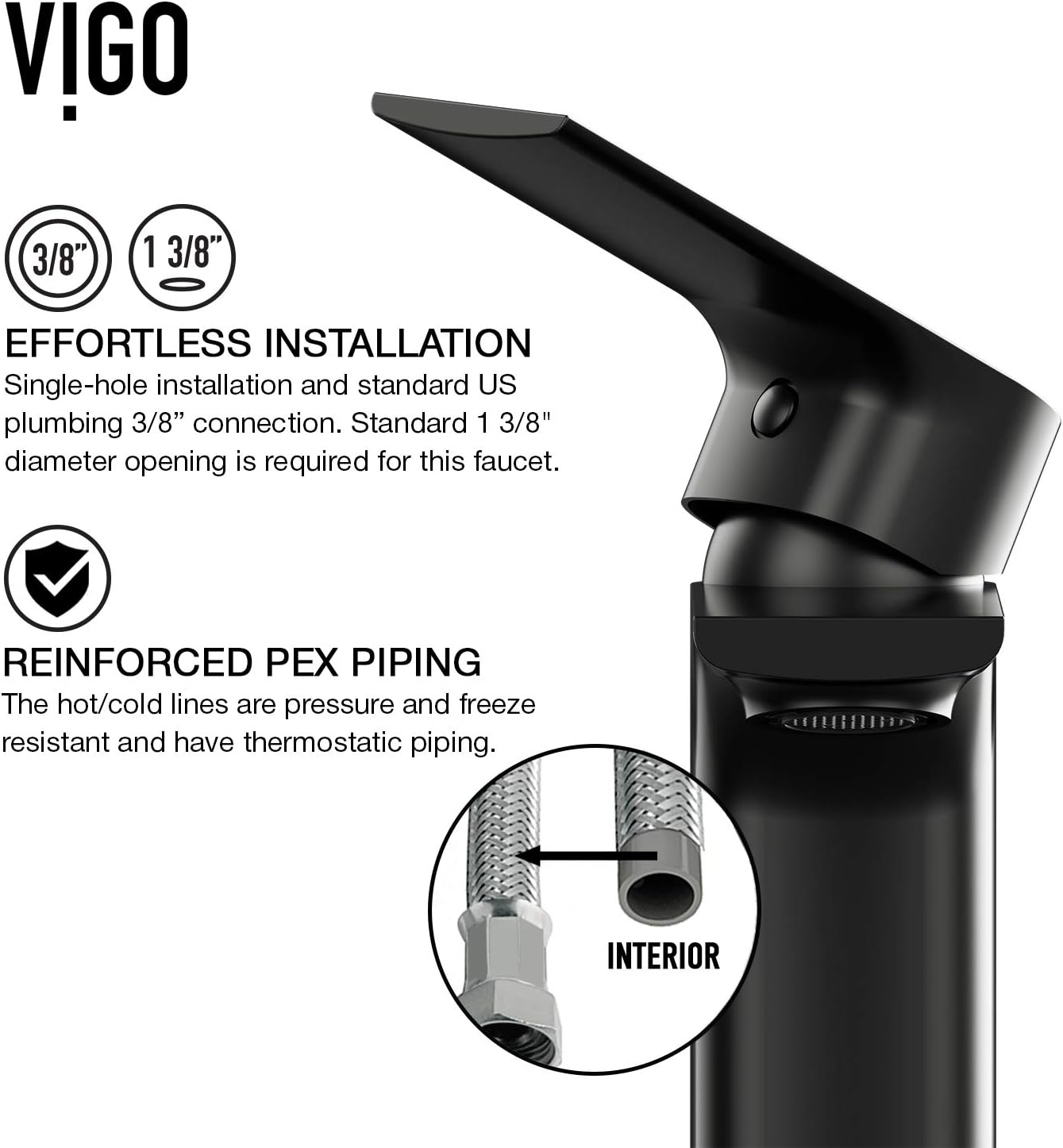 VIGO Norfolk Single-Handle Single-Hole Mount Vessel Bathroom Sink Faucet, 11-Inch, Matte Black, Modern Design, Solid Brass, 1.2 GPM WaterSense & Ceramic Disc Valve, Corrosion-Resistant