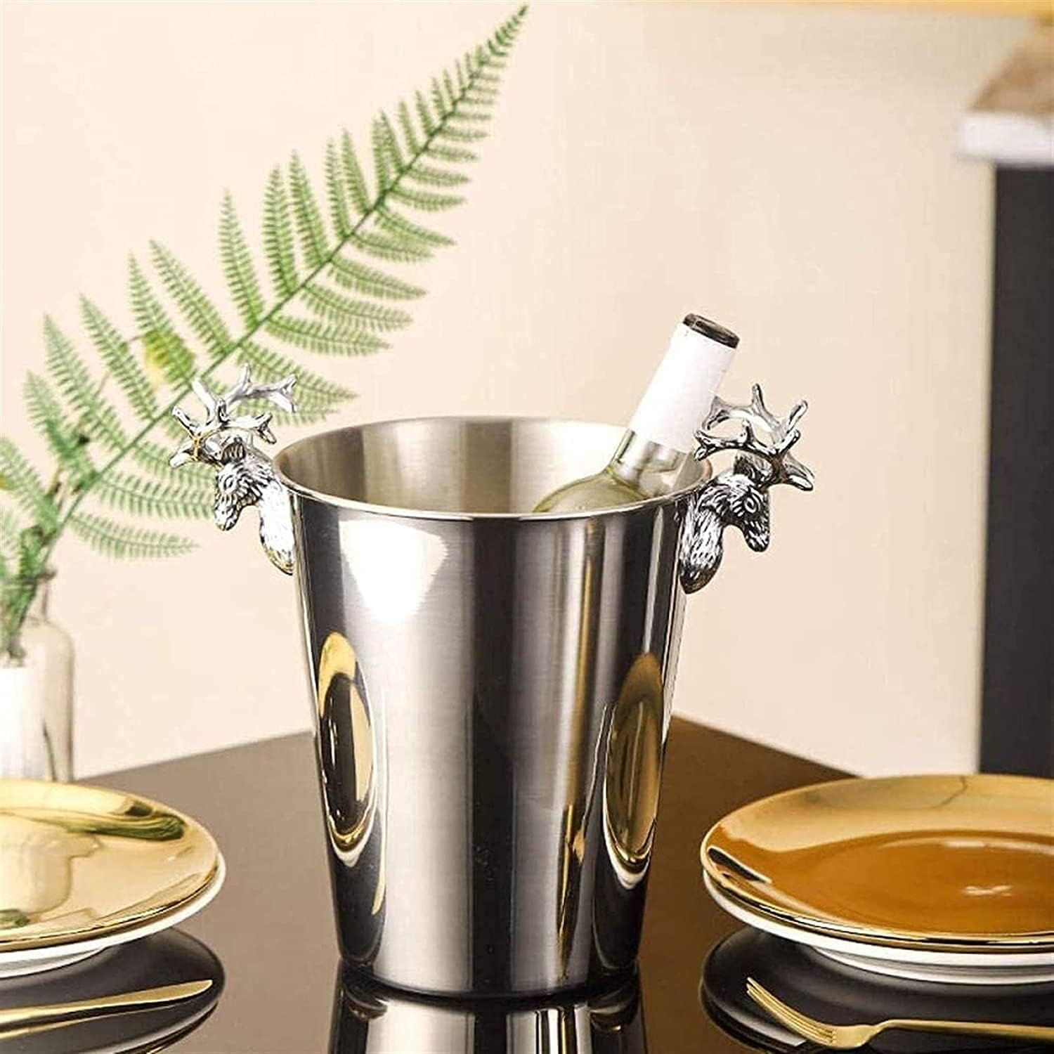 Ice Bucket - Bar Tools Stainless Steel Set Includes Cocktail Shaker Tongs and Display Serving Tray