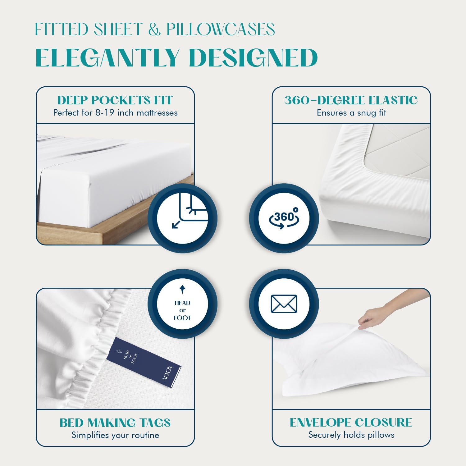 XOOX Linen 100% Egyptian Cotton Sheets King Size - 1200 Thread Count King Size Sheets Set Egyptian Cotton, 4 PC Luxury Bedsheet (Navy Blue), Soft, Cooling, 17' Deep Pocket Sateen Weave Bedsheet Set
