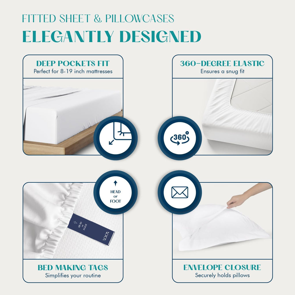 XOOX Linen 100% Egyptian Cotton King Size Sheets Set - Luxury 1200 Thread Count Egyptian Cotton Sheets King Size, 17' Deep Pocket, Soft, Cooling Sateen Weave Hotel Quality Bedding Set - Light Grey