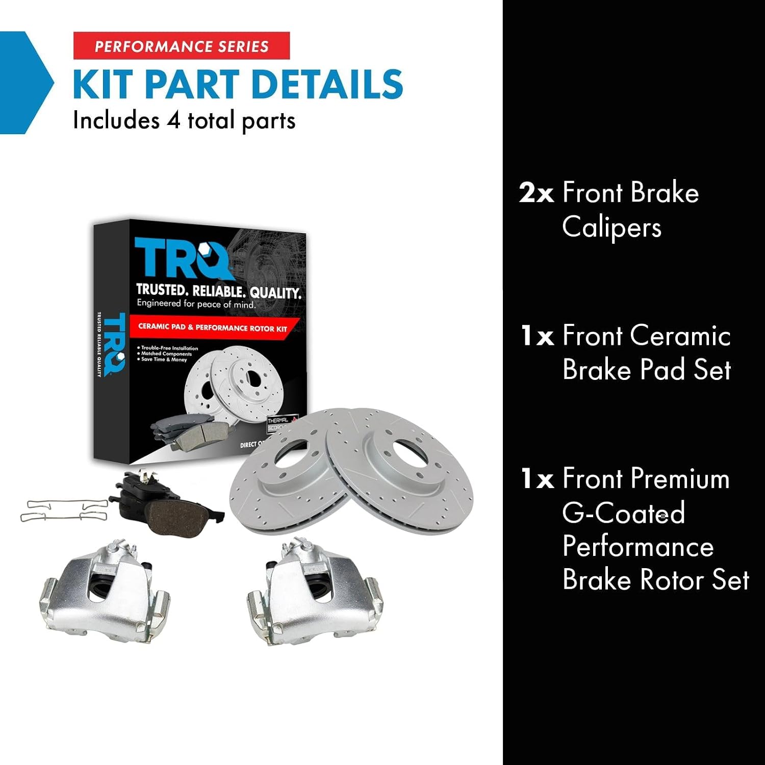 TRQ Performance Front Brake Pad and Rotor Set Ceramic Vented Coated Drilled Slotted Rotors Calipers Compatible with 2004-2007 Mazda 3 2006-2007 5