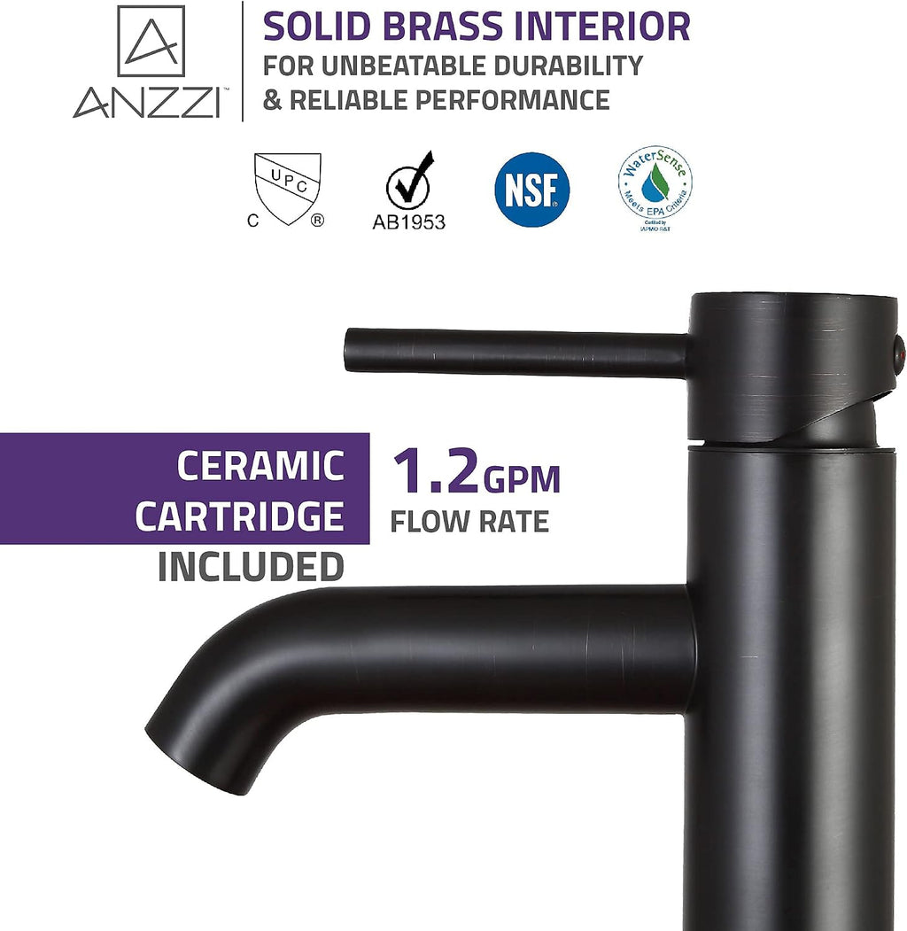 ANZZI Valle Single Hole and Single Handle Vessel Bathroom Sink Faucet in Oil Rubbed Bronze cUPC Deck Mounted One Hole Lead-Free Solid Brass Lavatory Faucet (L-AZ107ORB)