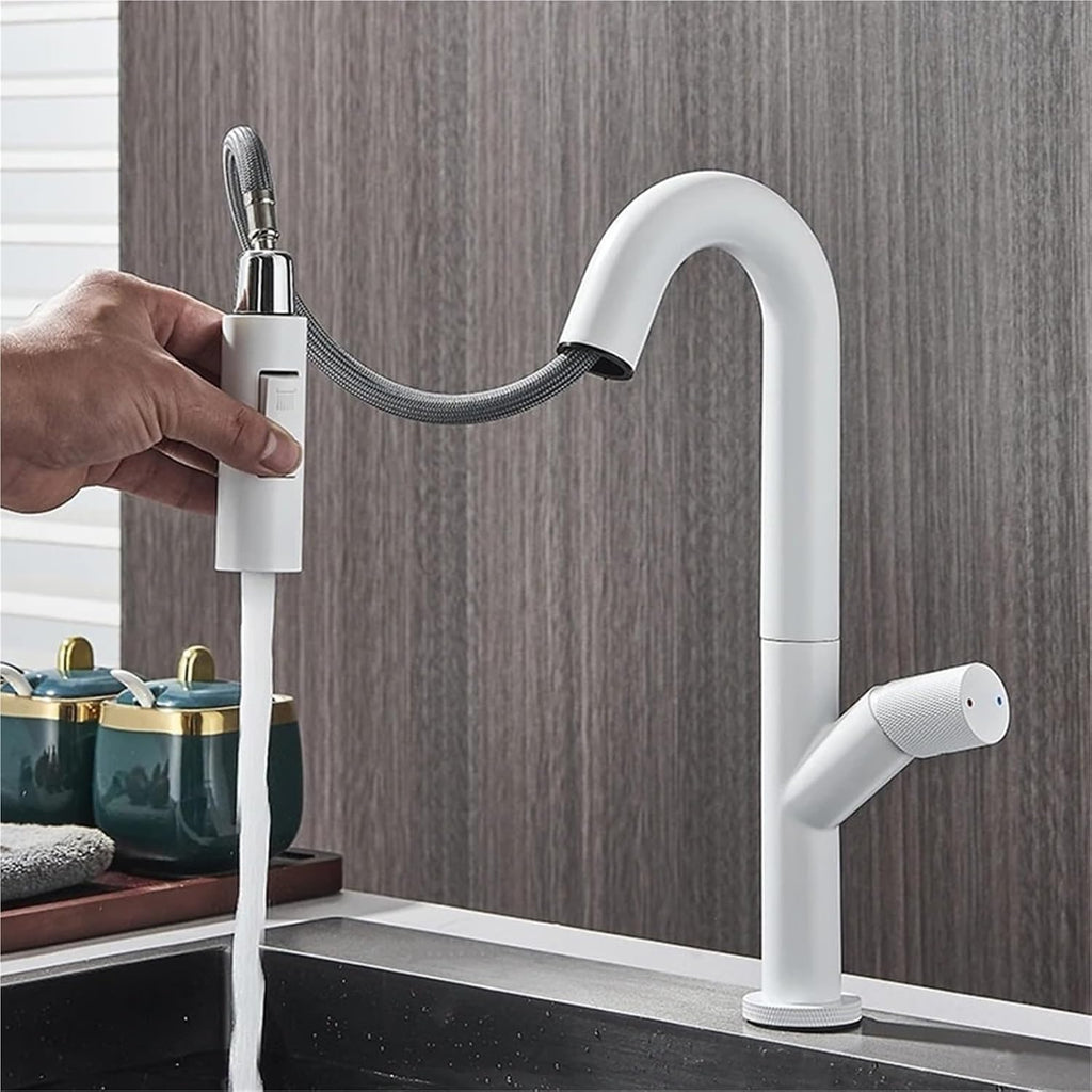 Kitchen Faucet Pull Out Kitchen Water Tap Single Handle 360 Rotation Hot Cold Shower Faucet(Brushed Gold)