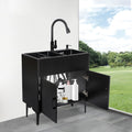 30-Inch Laundry Sink with Cabinet and Pull-Out Sprayer Fauce, Freestanding Kitchen Sink Cabinet w/Stainless Steel Double Sink & Draining Basket, Wash Station Tub for Laundry & Utility Room, Bathroom