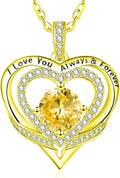 14K Gold Heart Necklaces for Women with Birthstone Pendant ，Double Hearts Necklace Jewelry Gift for Girlfriend Mom Anniversary Birthday Adjustable Chain 18' + 2' 'I Love You Always & Forever