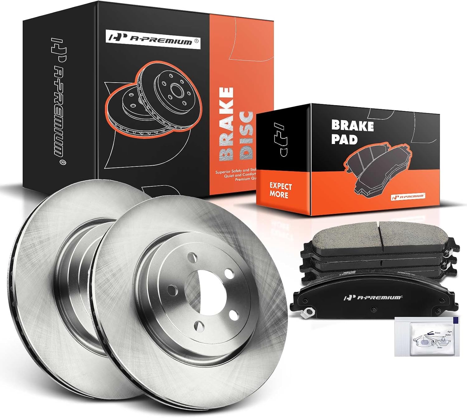 A-Premium 13.58 in (345 mm) Front Vented Disc Brake Rotors + Ceramic Pads Kit Compatible with Select Chrysler and Dodge Models - 300, Challenger, Charger, Magnum, 6-PC Set