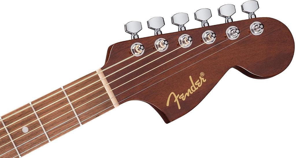 Fender California Standard Monterey E Acoustic-Electric Guitar - Natural Sapele Bundle with Case, Tuner, Strap, Strings, String Winder, Picks, and Austin Bazaar Instructional DVD