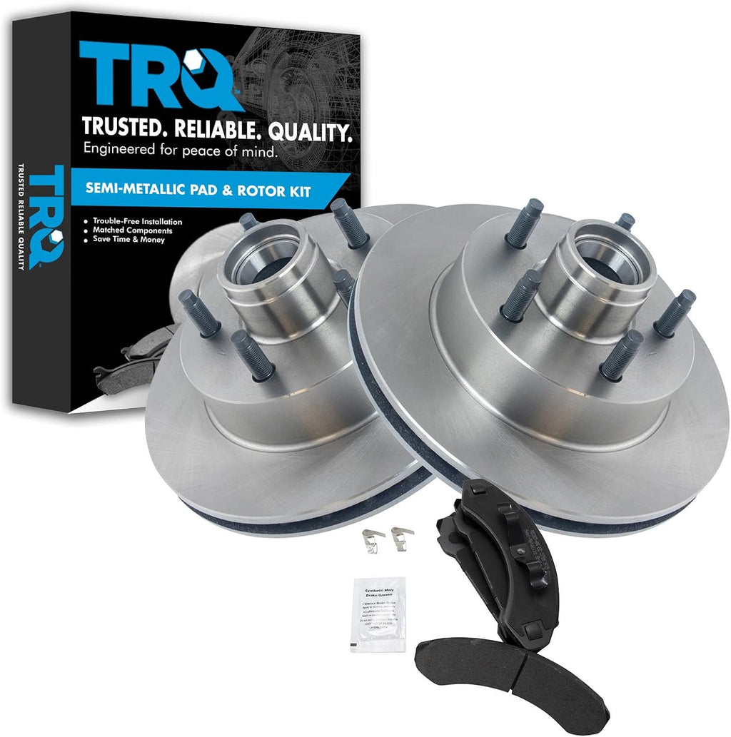 TRQ Front Brake Pad and Rotor Set Semi Metallic Rotors 10.28 in for 1987-1997 Ford Aerostar 1983-1994 Ranger 1994 Mazda B2300 B3000 B4000