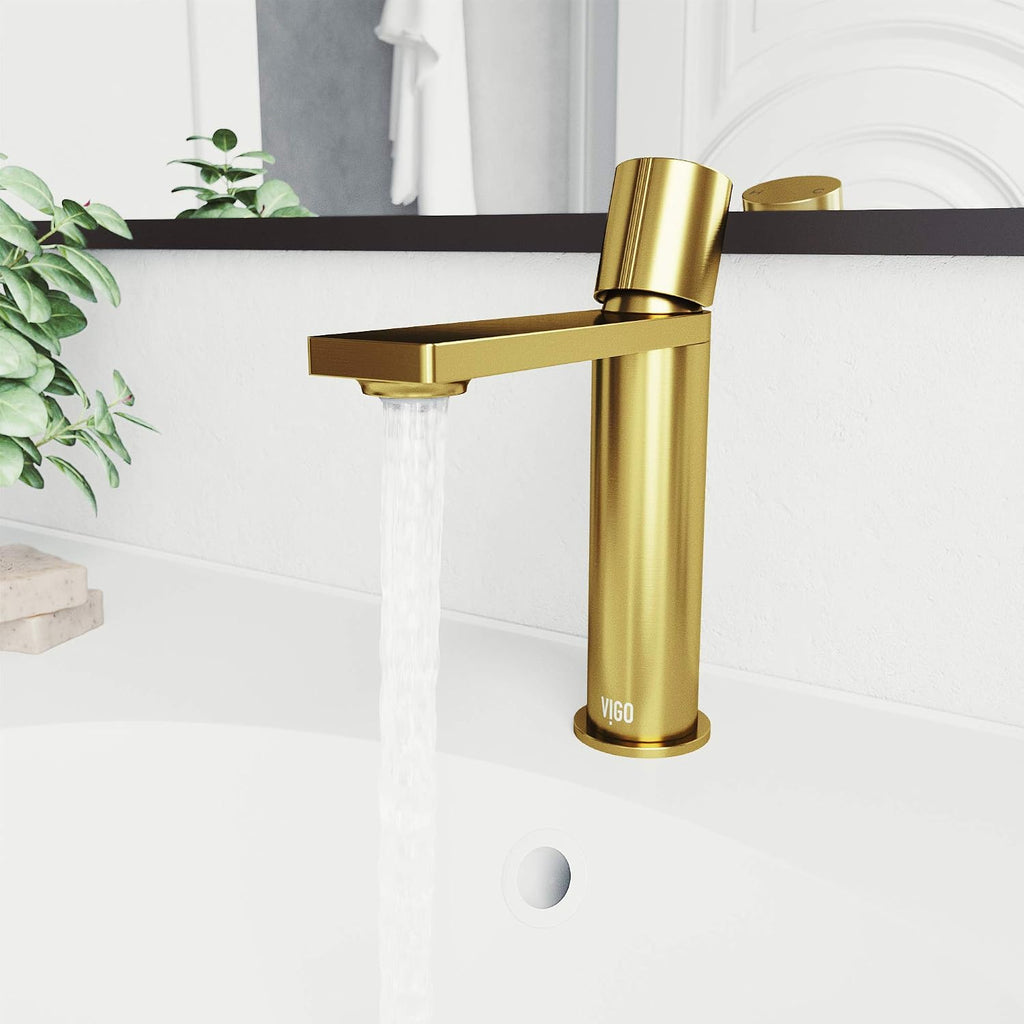 VIGO Halsey Single-Handle Single-Hole Mount Bathroom Sink Faucet, 8-Inch, Matte Brushed Gold, Modern Design, Solid Brass, 1.2 GPM WaterSense & Ceramic Disc Valve, Corrosion-Resistant