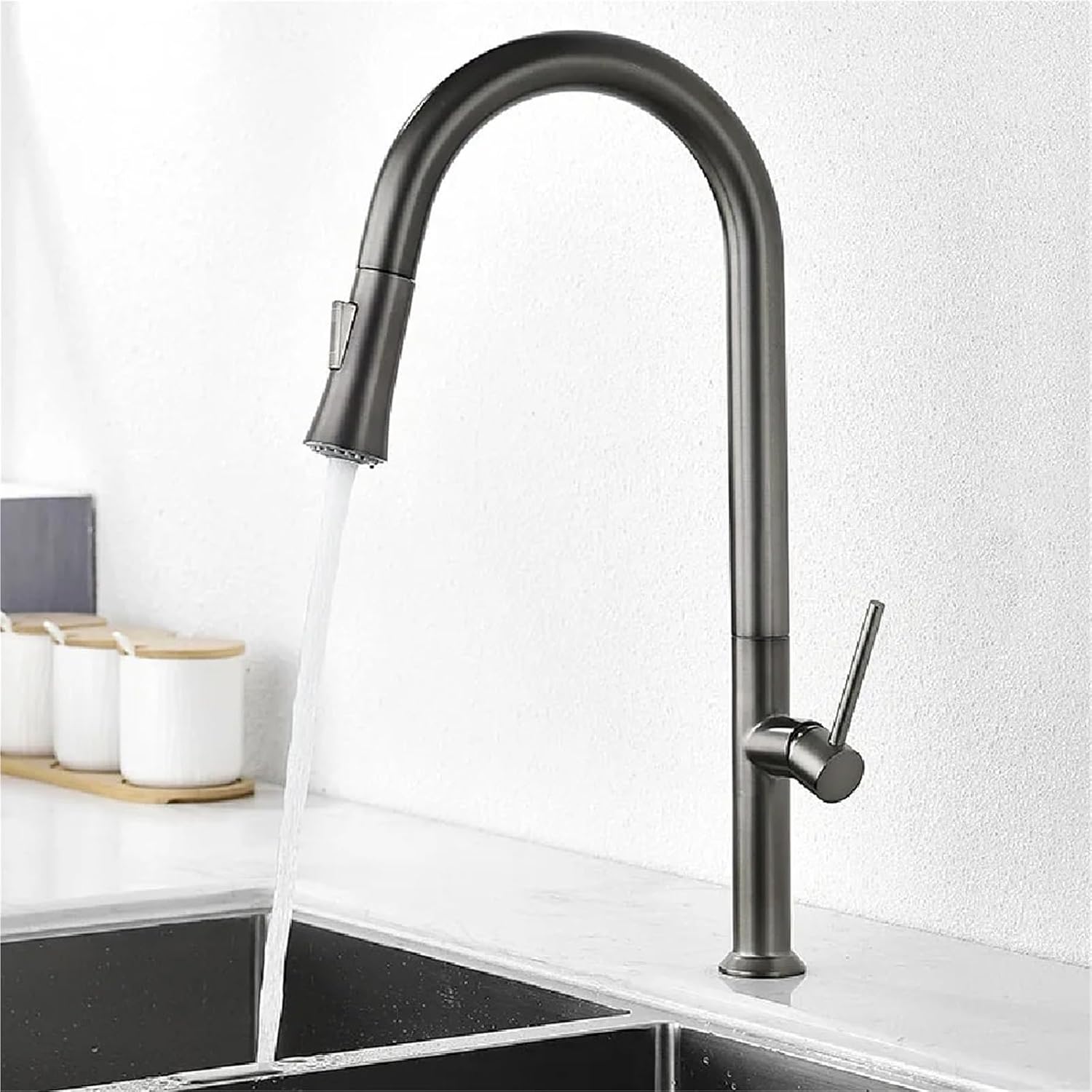 Pull Out Kitchen Sink Water Tap Single Handle Cold and Hot Water Mixer Tap 360 Rotation Kitchen Faucet(Brushed)