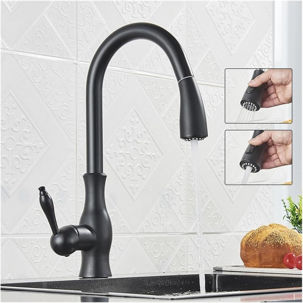 Pull Out Kitchen Faucet Shower/Stream Model Spout Tap Deck Mount Rotatable Single Handle Cold Hot Water Mixer(Black Bronze)
