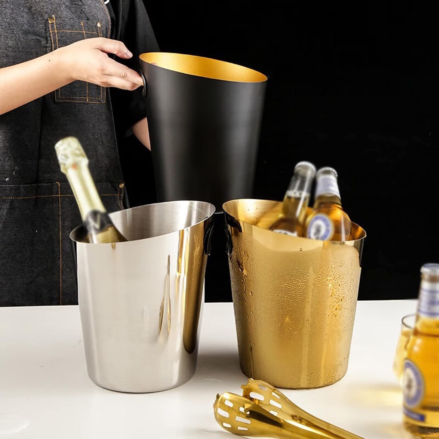 ice buckets Stainless Steel Ice Bucket, 5L Wine Food Grade Storage Tub for Drinks and Parties Black Metal Perfect for, Champagne or Beer Bottles