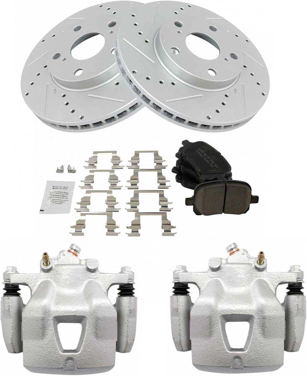 TRQ Performance Front Brake Pad and Rotor Set Ceramic Coated Drilled Slotted Rotors Calipers Compatible with 1997-2001 Lexus ES300 1998-2004 Toyota Avalon 1997-2001 Camry 1999-2003 Solara