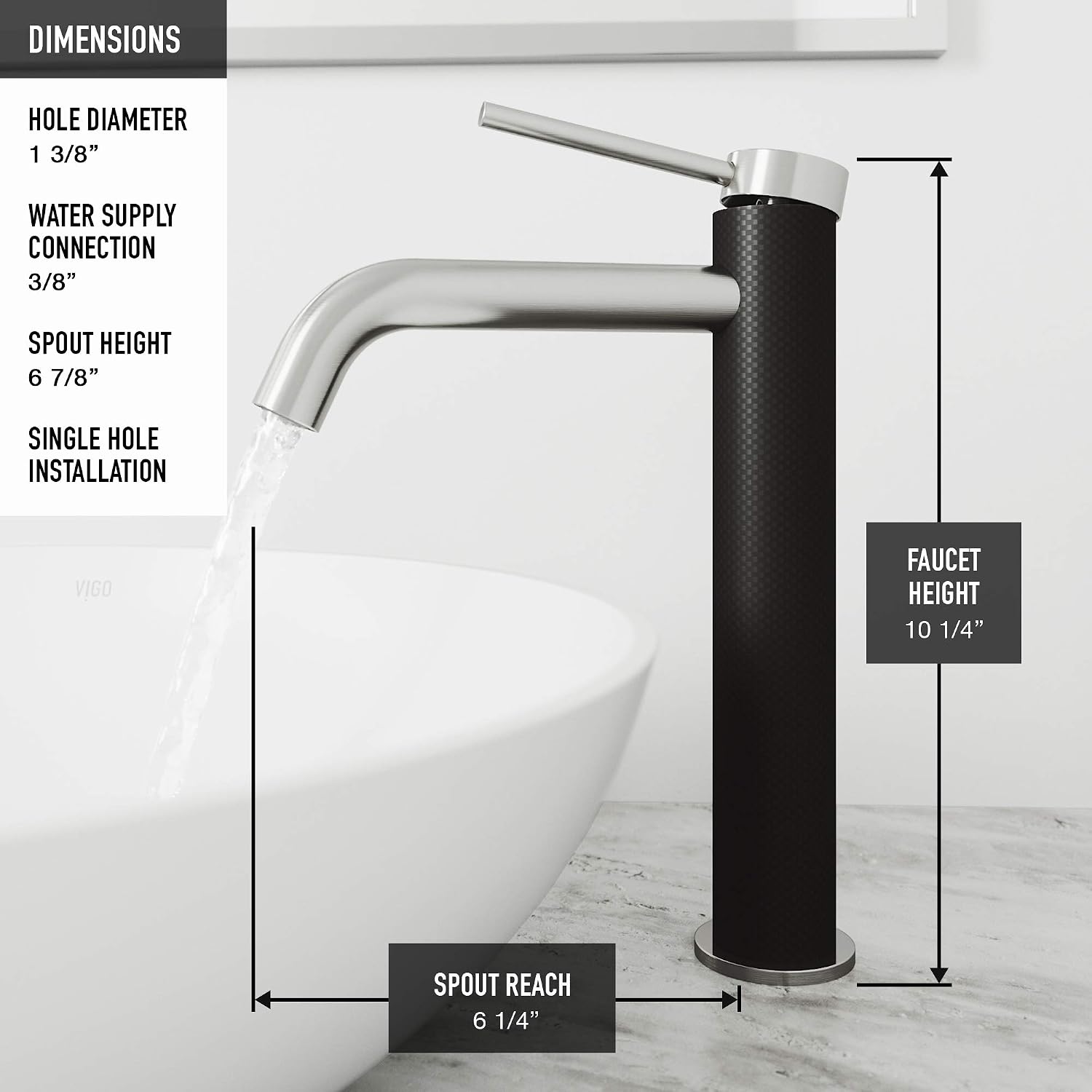 VIGO Lexington Single-Handle Single-Hole Mount Vessel Bathroom Sink Faucet, 10-Inch, Brushed Nickel, Modern Design, Solid Brass, 1.2 GPM WaterSense & Ceramic Disc Valve, Corrosion-Resistant