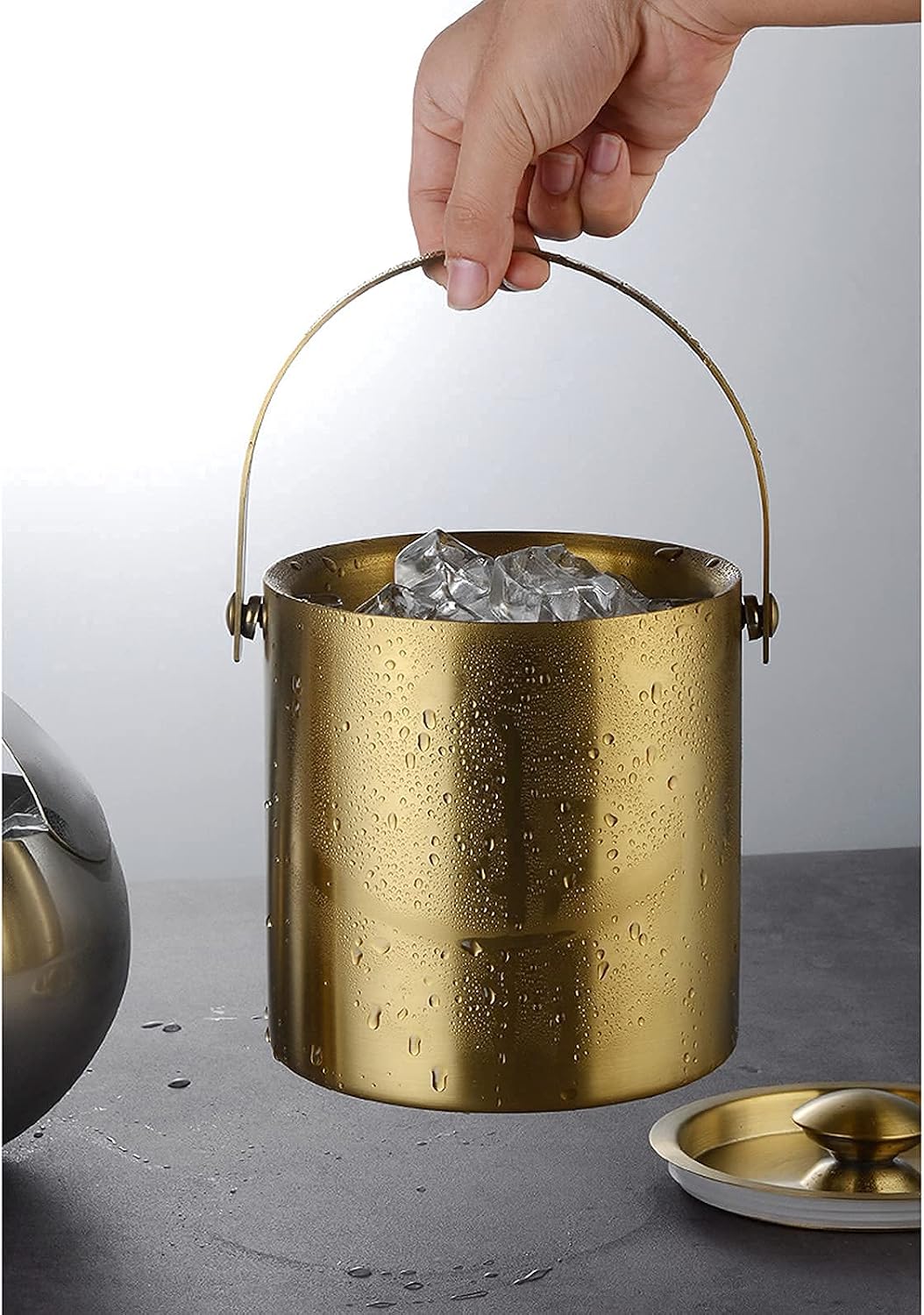 Ice Bucket Ice Bucket with Lid and Ice Tongs Ice Bucket for Home Bar 2L 3L Stainless Steel Double Wall Bar Ice Bucket Set