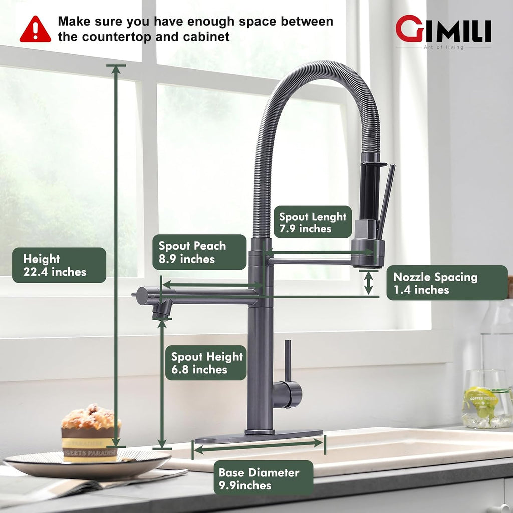 GIMILI Black Stainless Commercial Kitchen Faucet with Pull Down Sprayer Double-Headed Kitchen Faucets with Deck Plate