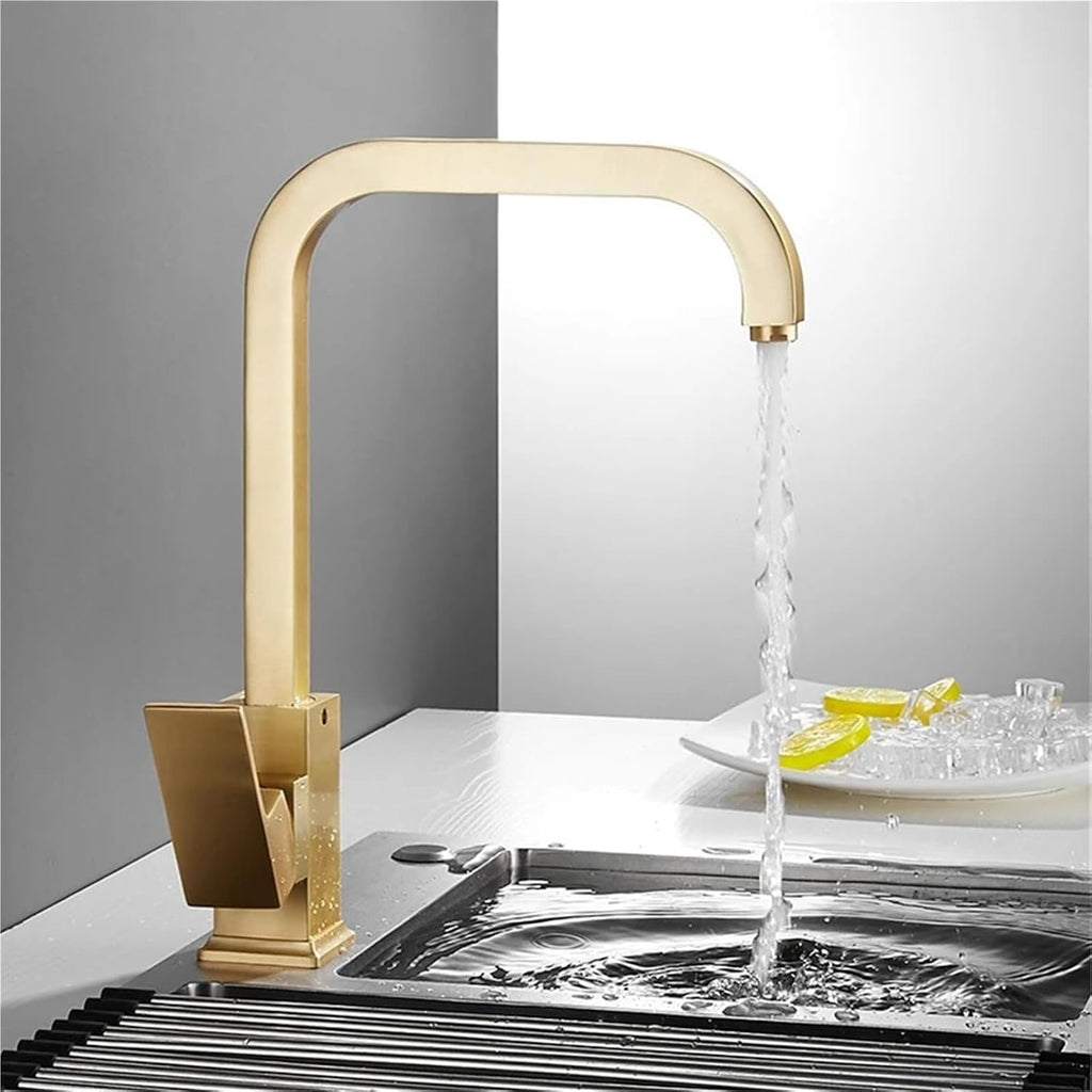 Kitchen Faucet Brass Sink Rotating Hot & Cold Grey Bathroom Faucet Sink Mixer Tap(Brushed Gold)