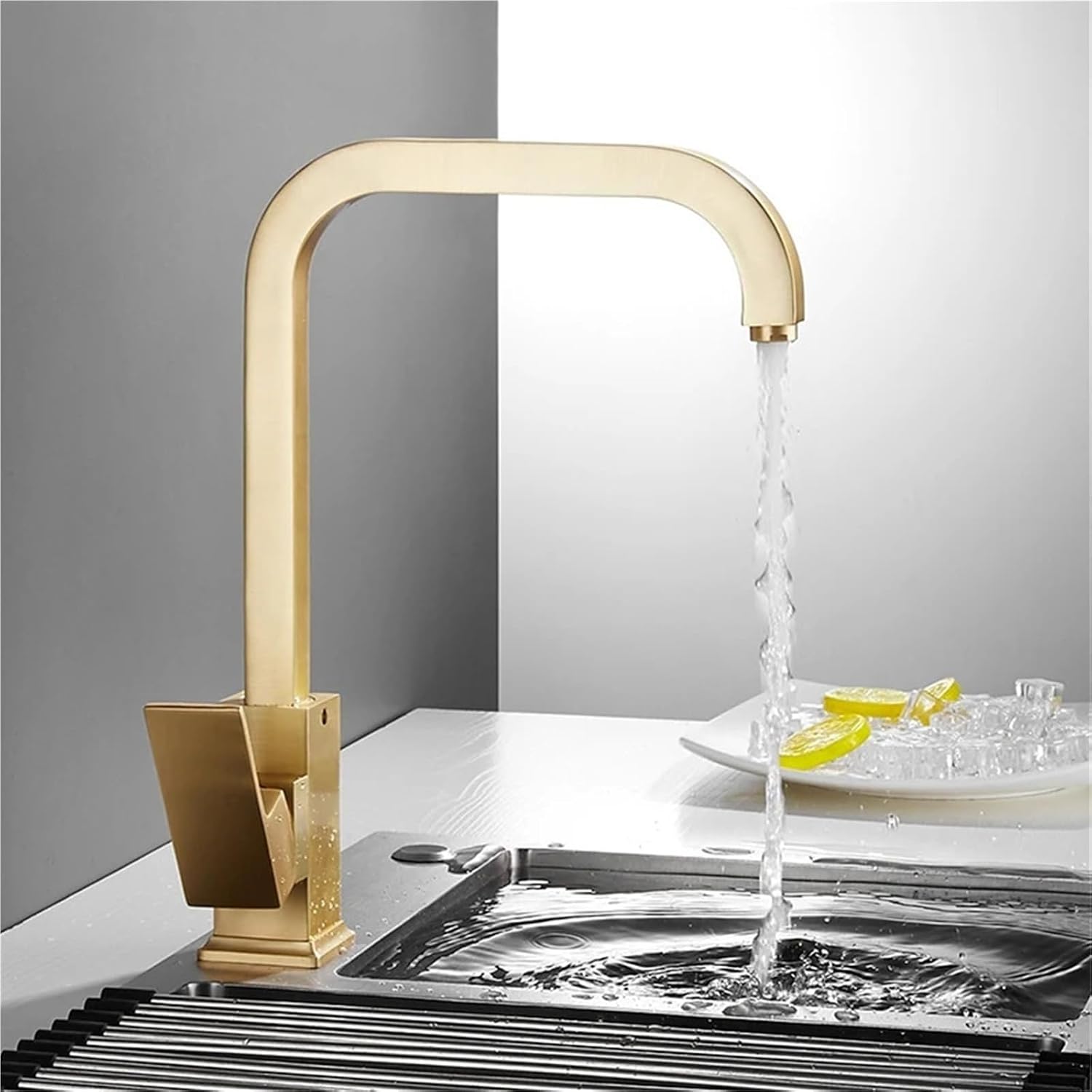 Kitchen Faucet Brass Sink Rotating Hot & Cold Grey Bathroom Faucet Sink Mixer Tap(Brushed Gold)